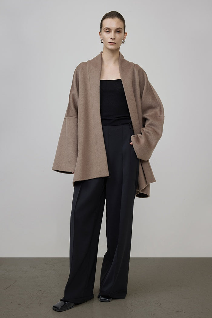 Sculpted Minimalist Wool Cape Coat