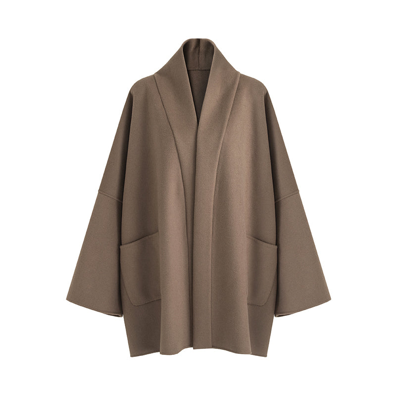 Sculpted Minimalist Wool Cape Coat