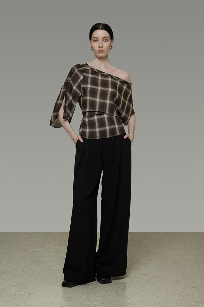 Chic Asymmetric Plaid Short Sleeve Top