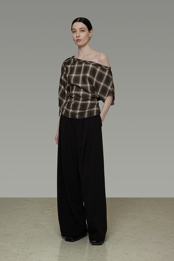 Chic Asymmetric Plaid Short Sleeve Top