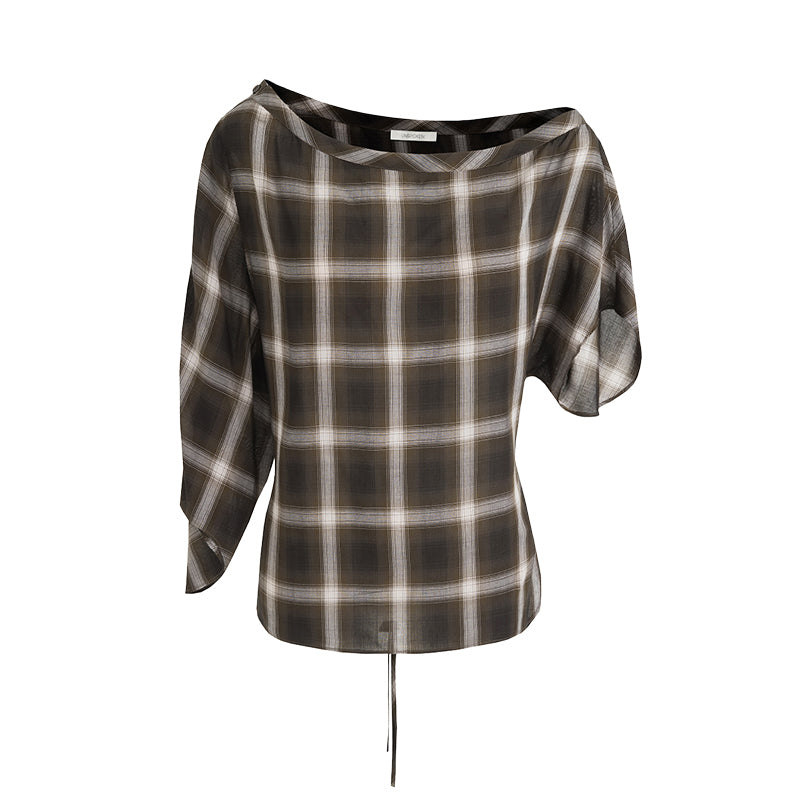 Chic Asymmetric Plaid Short Sleeve Top