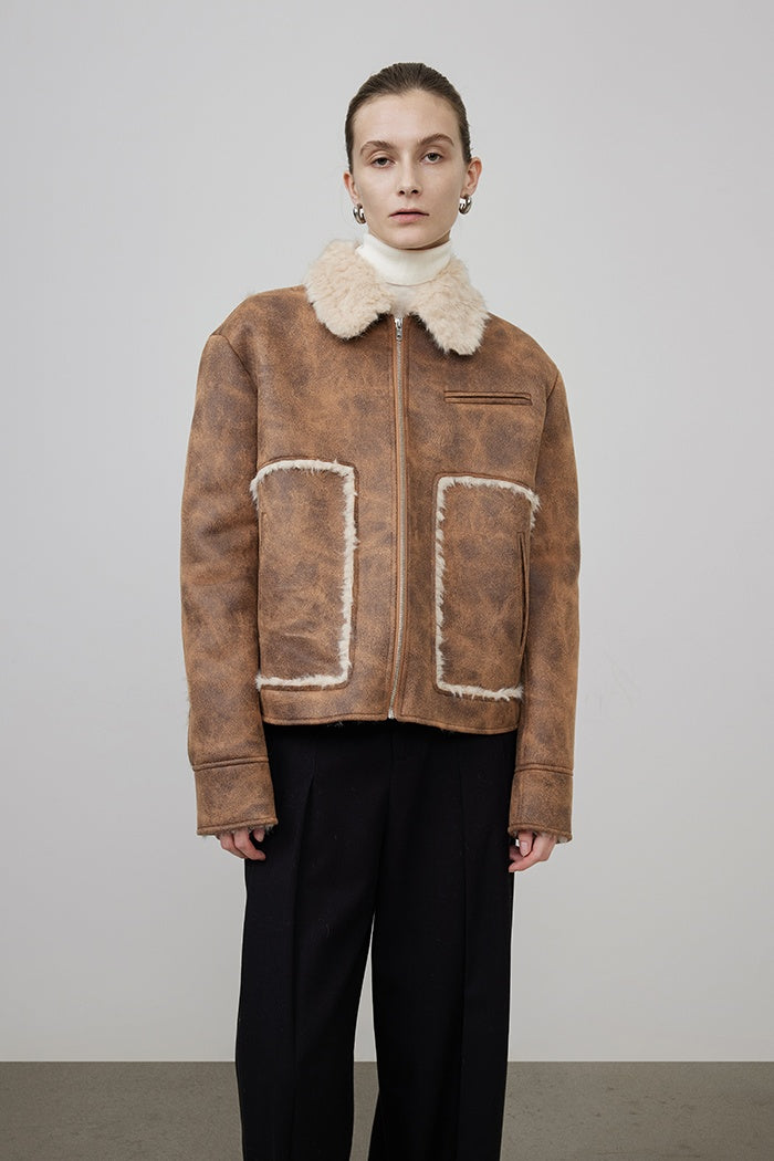 Tactile Shearling Aviator Jacket