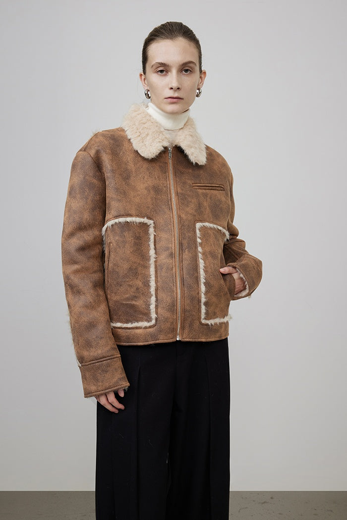 Tactile Shearling Aviator Jacket