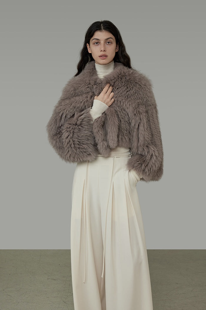 Chic V-Neck Raccoon Fur Cropped Coat