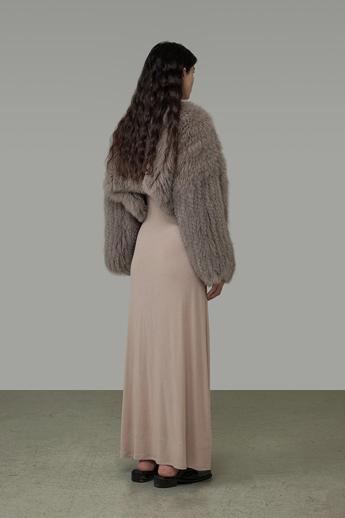 Chic V-Neck Raccoon Fur Cropped Coat