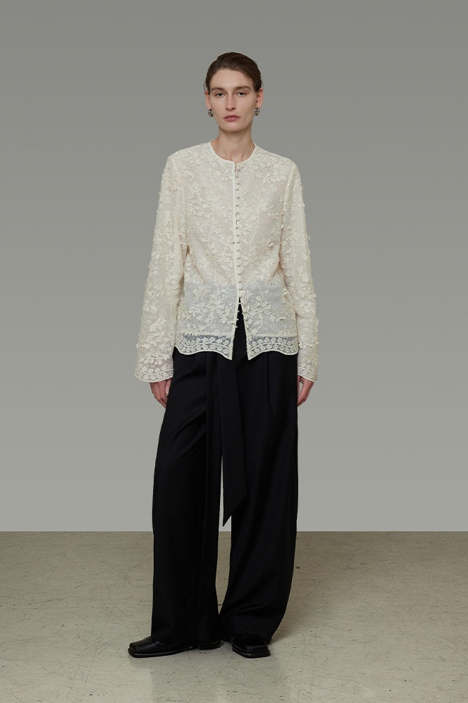 Understated Silhouette Jacquard Blouse