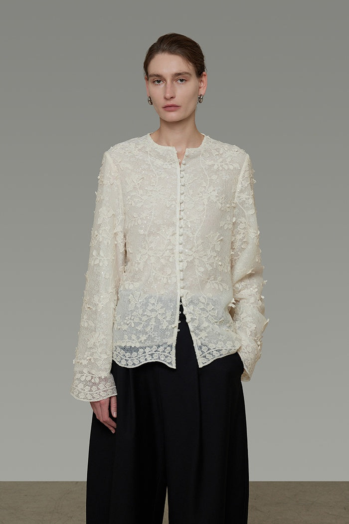 Understated Silhouette Jacquard Blouse