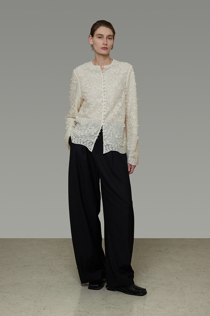 Understated Silhouette Jacquard Blouse