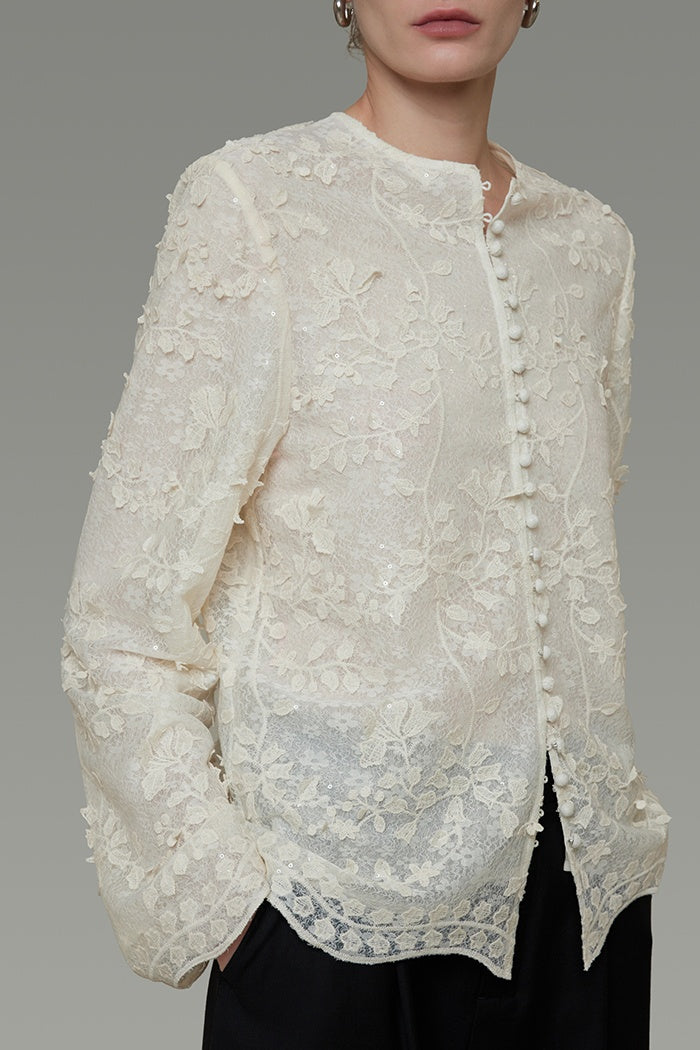 Understated Silhouette Jacquard Blouse
