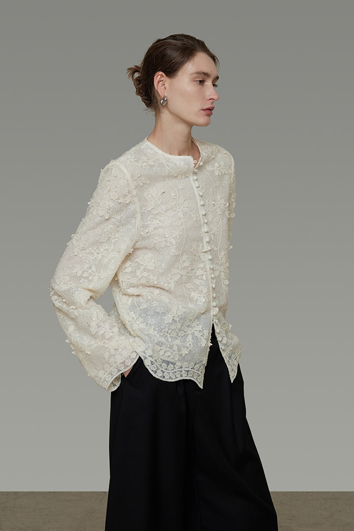 Understated Silhouette Jacquard Blouse