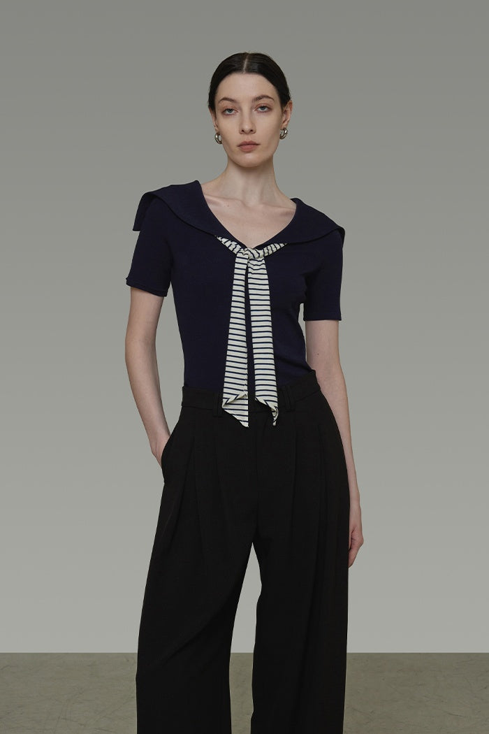 Chic Contrast Collar Refined Top