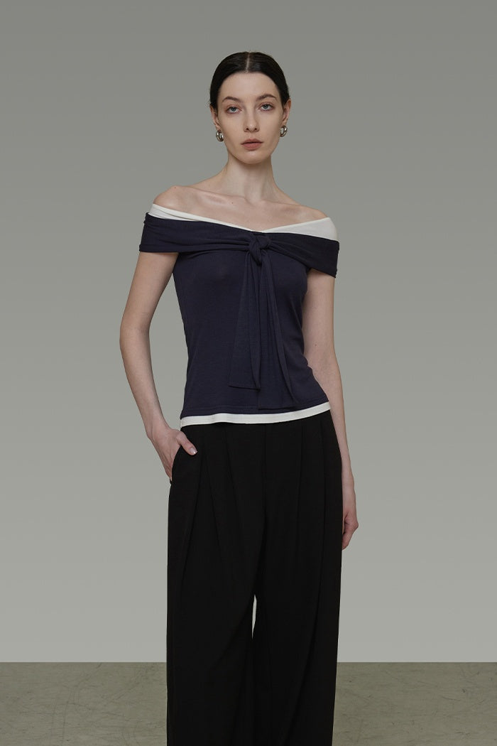 Bold Contrast Off-Shoulder Top