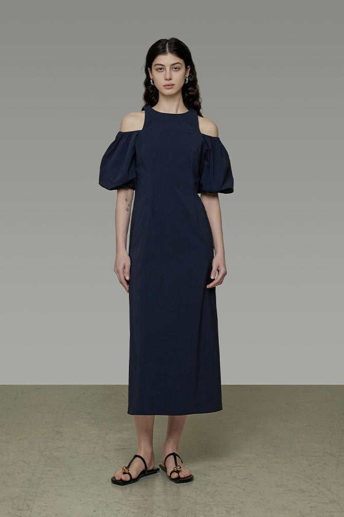 Unspoken Navy Tailored Puff Sleeve Dress
