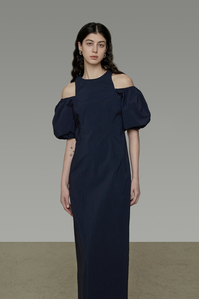 Unspoken Navy Tailored Puff Sleeve Dress