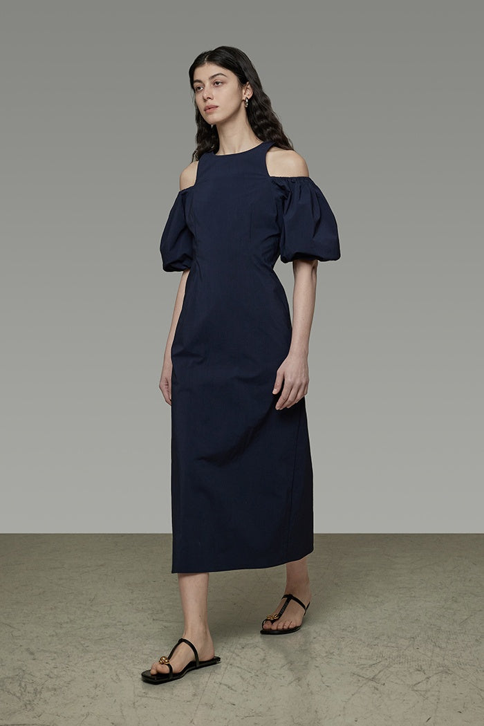 Unspoken Navy Tailored Puff Sleeve Dress