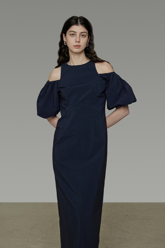 Unspoken Navy Tailored Puff Sleeve Dress