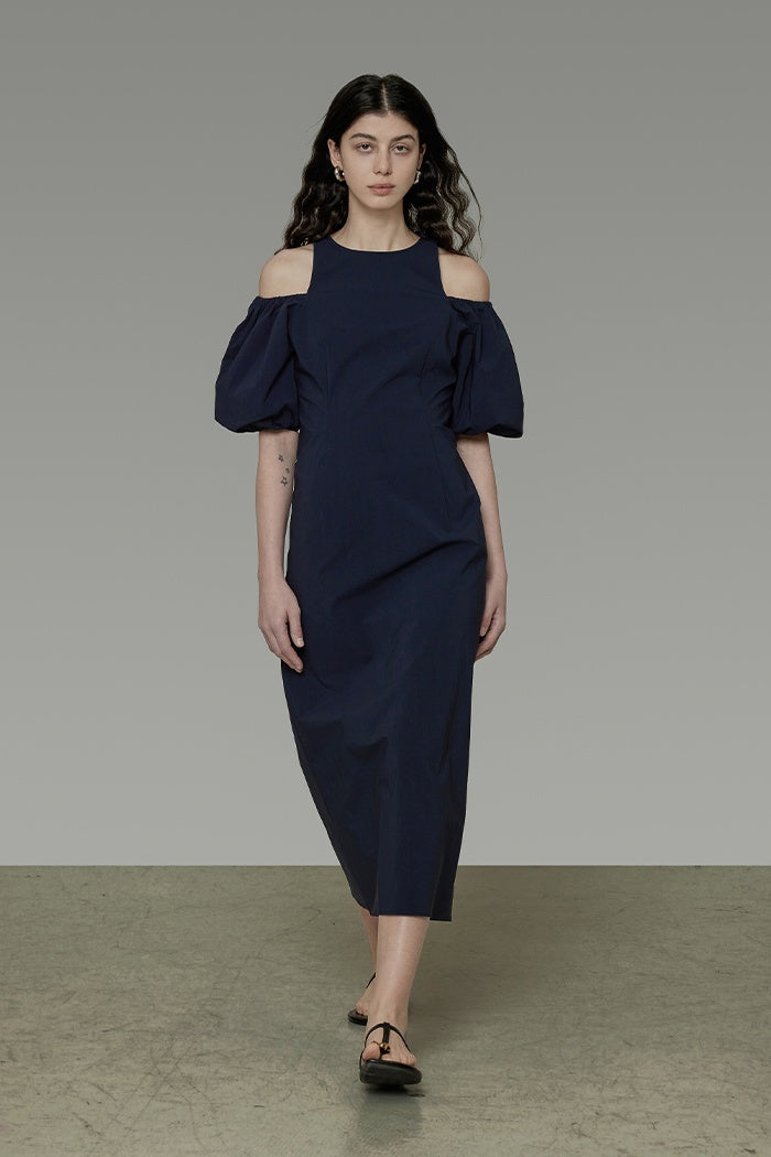 Unspoken Navy Tailored Puff Sleeve Dress