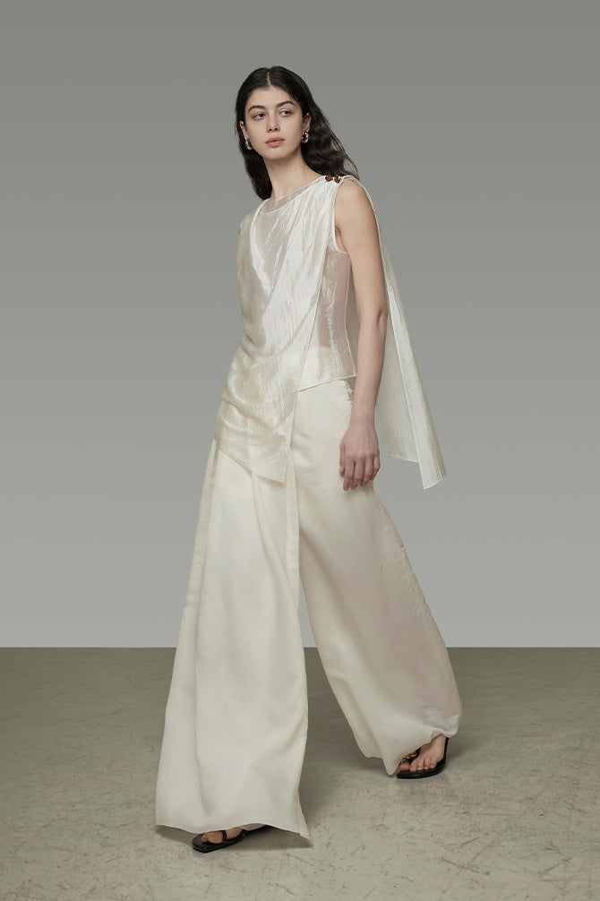 Fluid Drape Minimalist Wide-Leg Trousers
