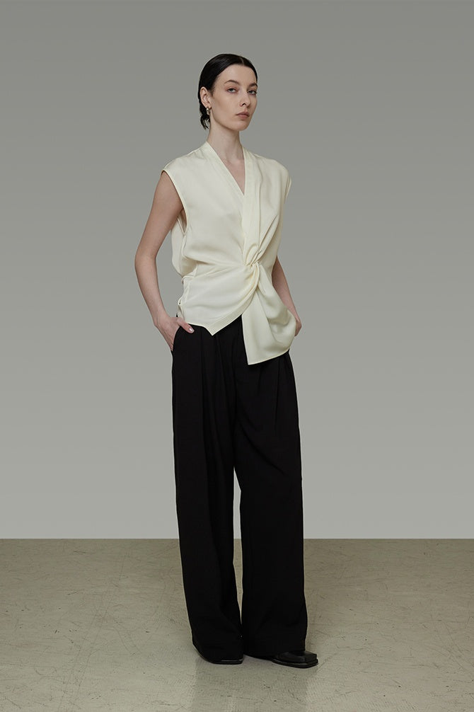 Sculpted V-Neck Tie-Front Shell