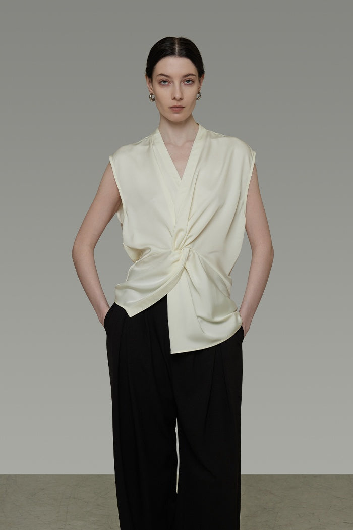 Sculpted V-Neck Tie-Front Shell