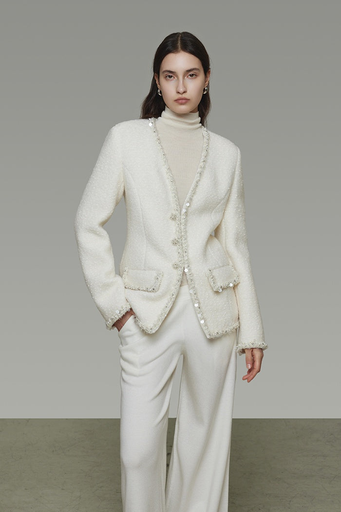 Quiet Luxury Tweed V-Neck Cardigan