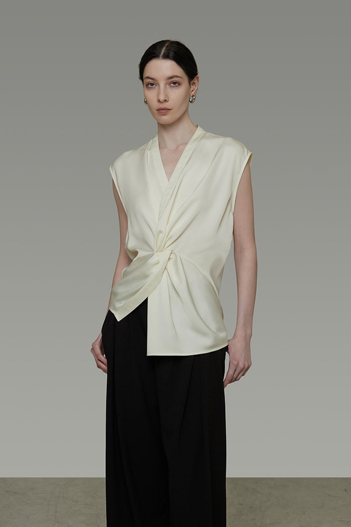 Sculpted V-Neck Tie-Front Shell