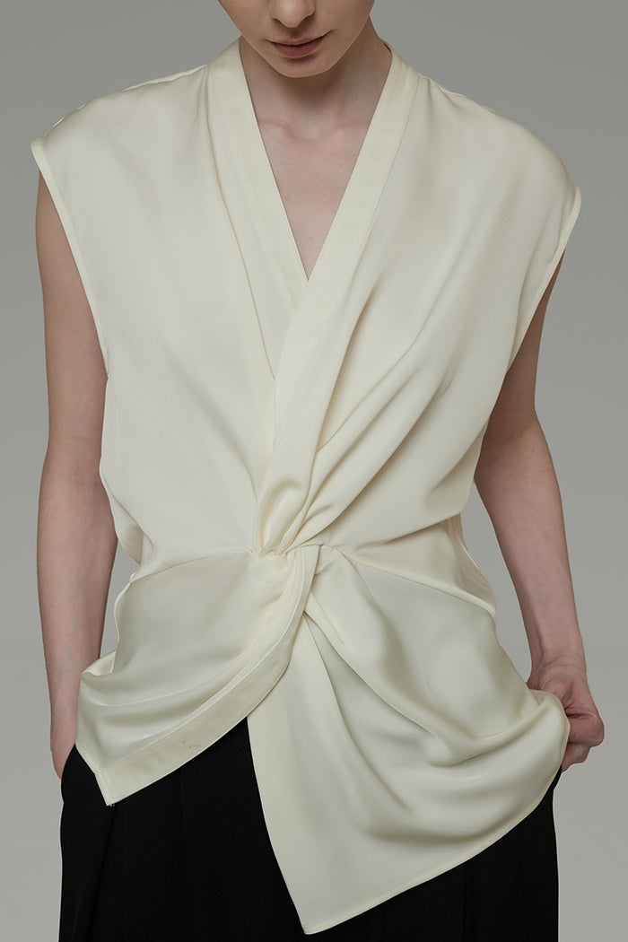 Sculpted V-Neck Tie-Front Shell