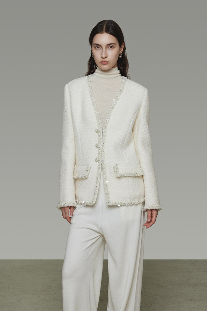 Quiet Luxury Tweed V-Neck Cardigan