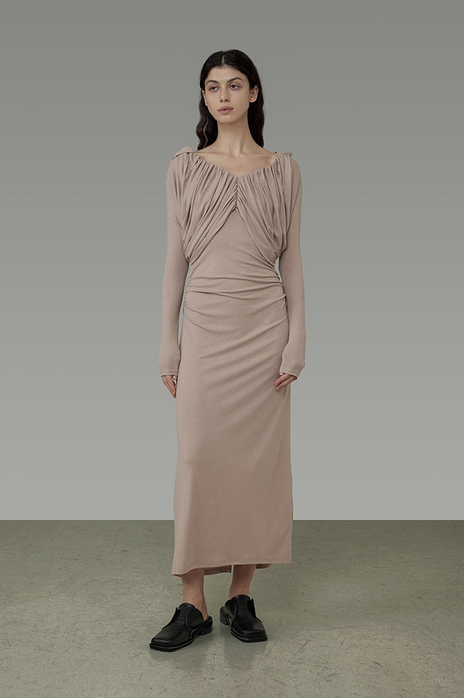 Sculpted Grace Pleated V-Neck Gown