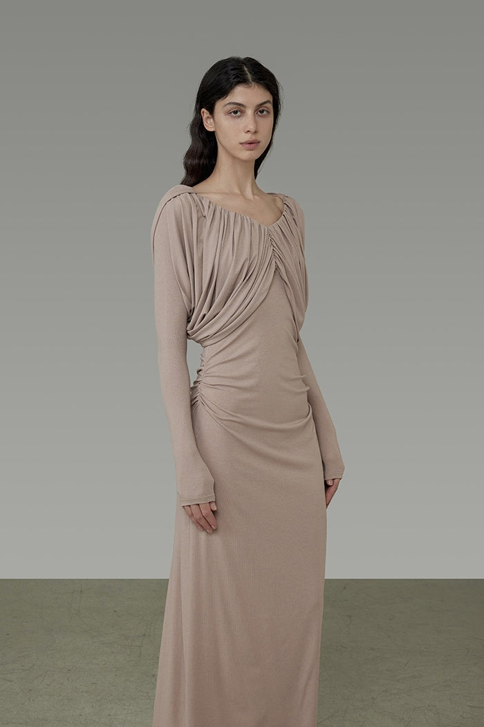 Sculpted Grace Pleated V-Neck Gown
