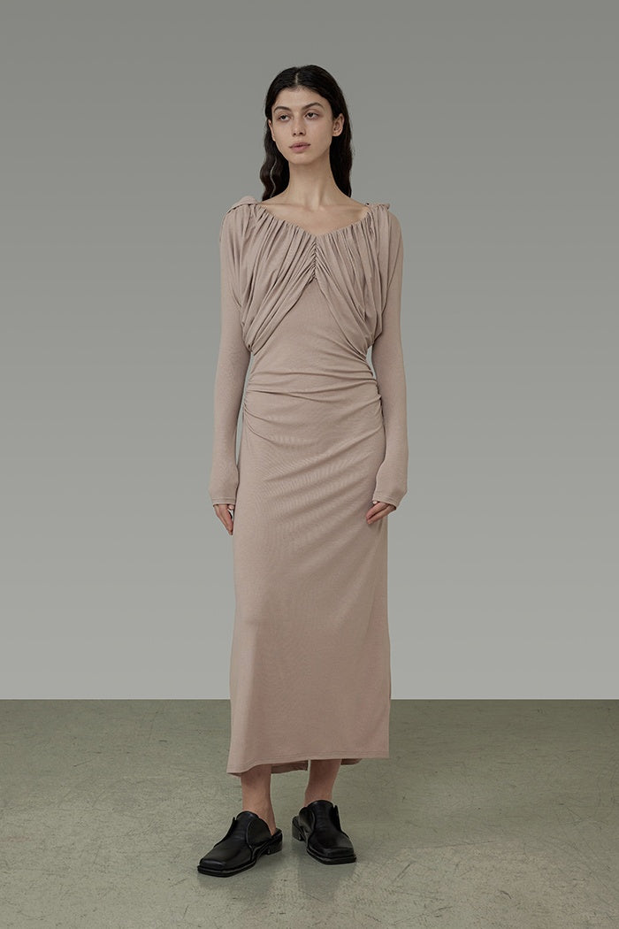 Sculpted Grace Pleated V-Neck Gown