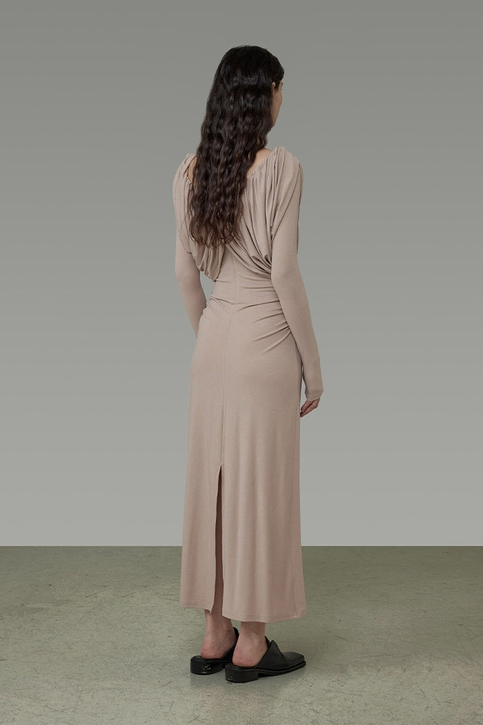 Sculpted Grace Pleated V-Neck Gown