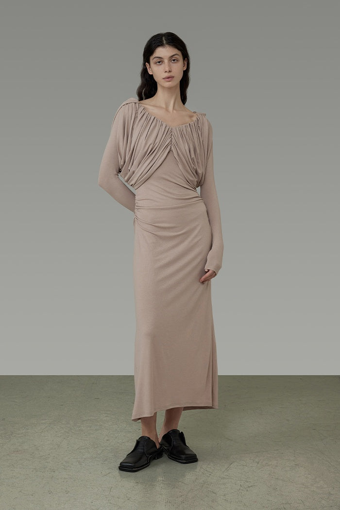 Sculpted Grace Pleated V-Neck Gown