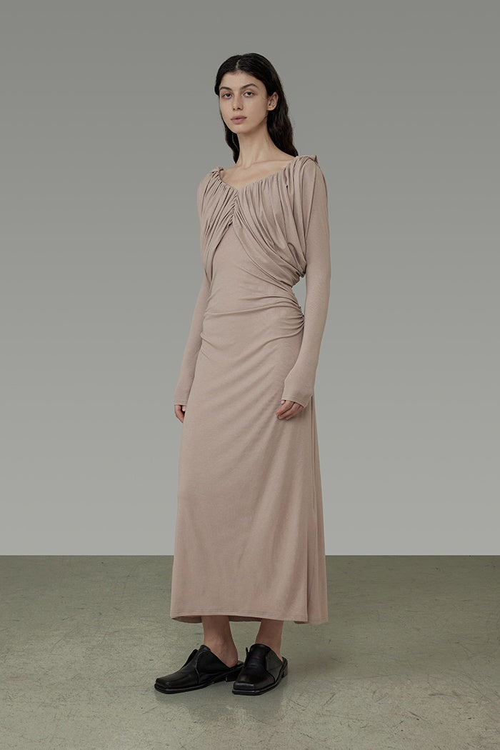 Sculpted Grace Pleated V-Neck Gown