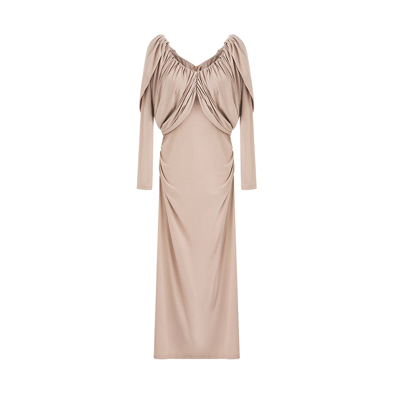 Sculpted Grace Pleated V-Neck Gown