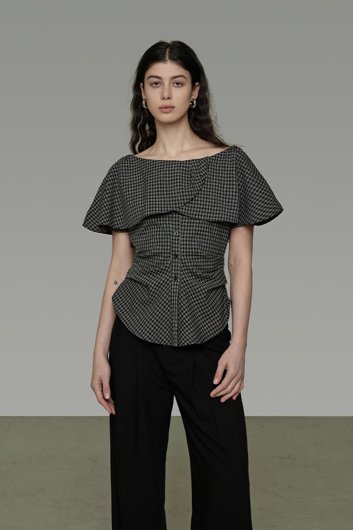 Vintage Plaid Off-Shoulder Chic Top