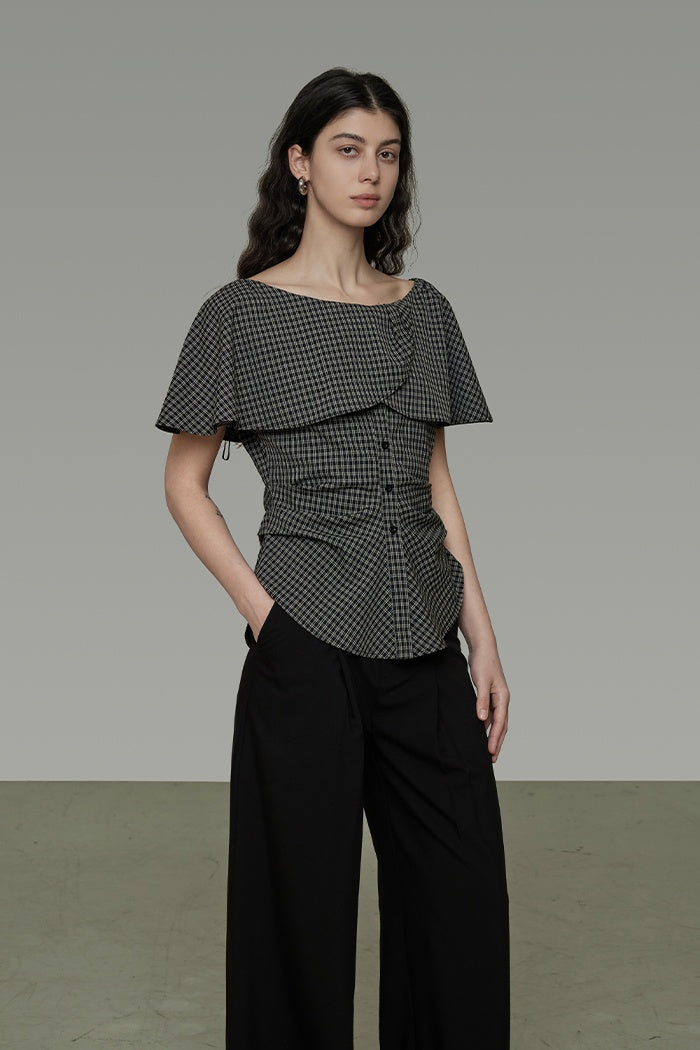 Vintage Plaid Off-Shoulder Chic Top