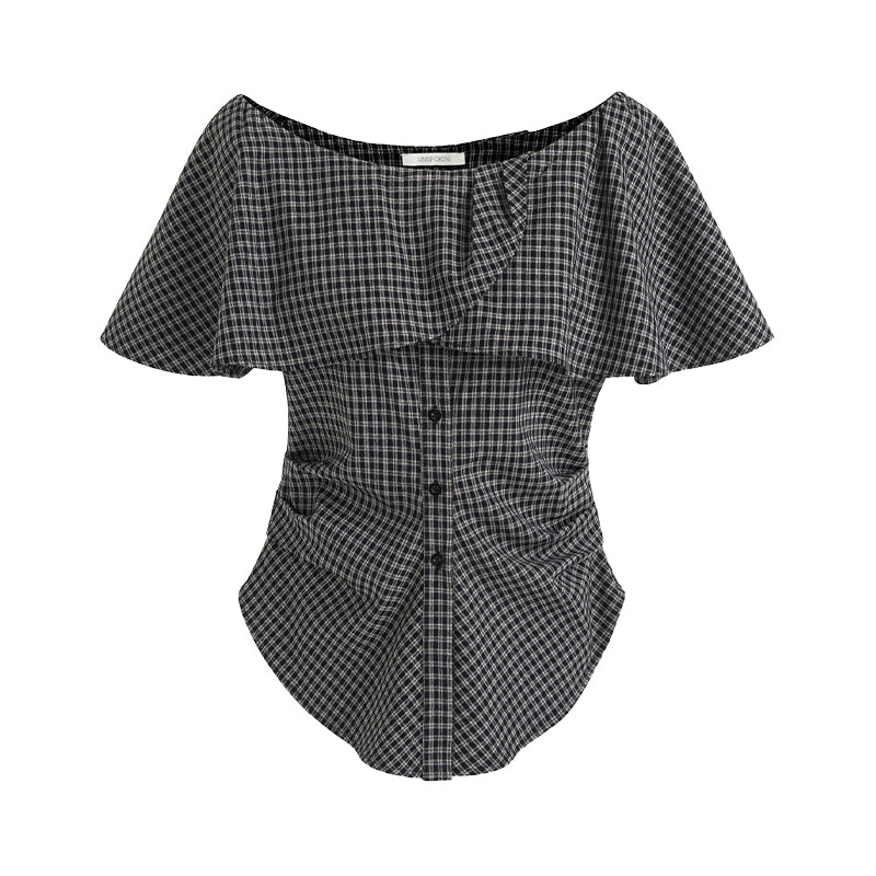 Vintage Plaid Off-Shoulder Chic Top