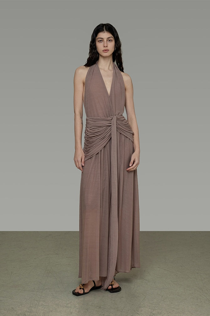 Elegant V-Neck Halter Maxi Dress