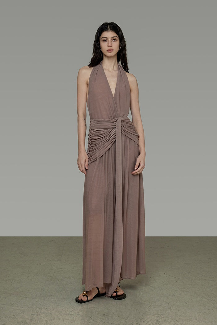 Elegant V-Neck Halter Maxi Dress