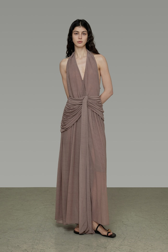 Elegant V-Neck Halter Maxi Dress