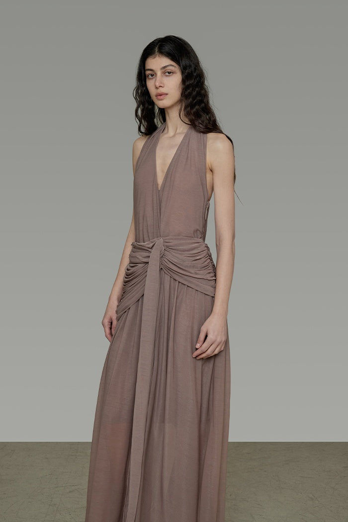 Elegant V-Neck Halter Maxi Dress