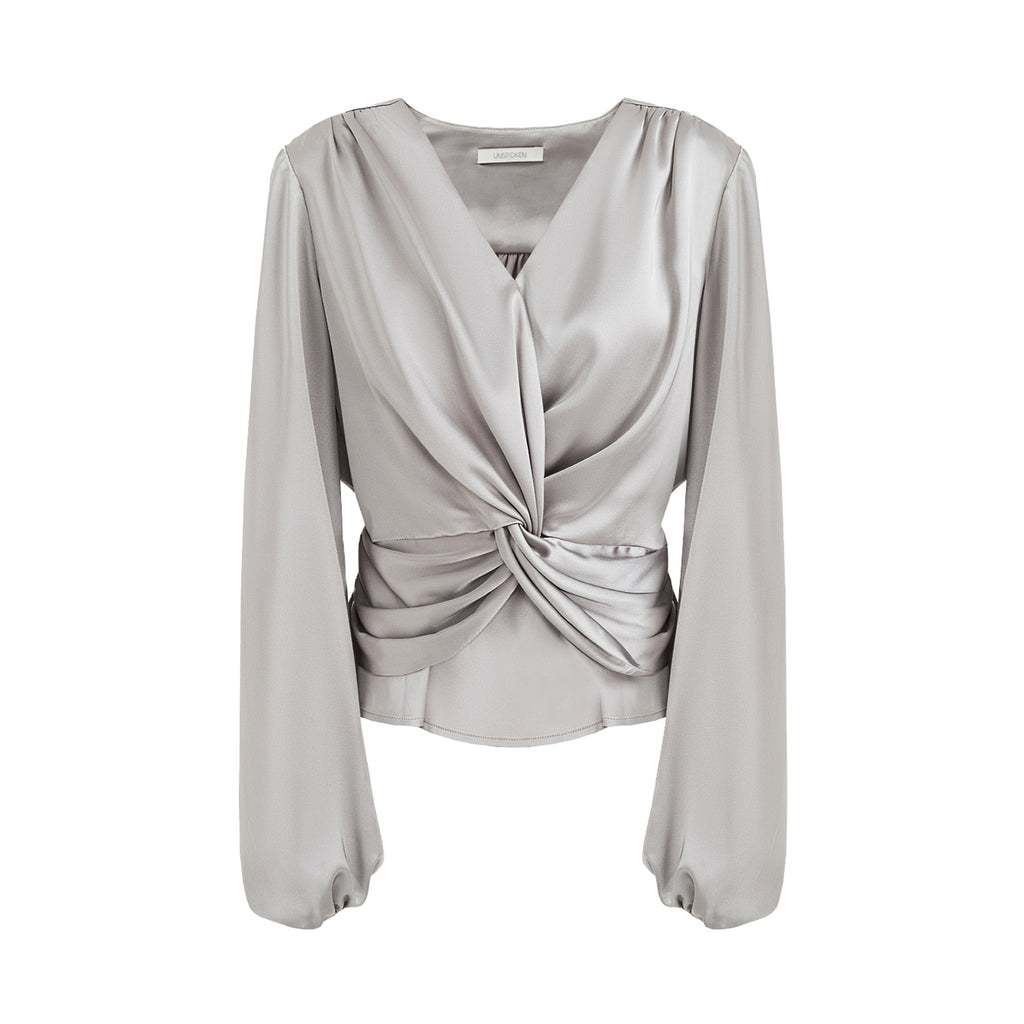 Chic V-Neck Satin Twist Blouse