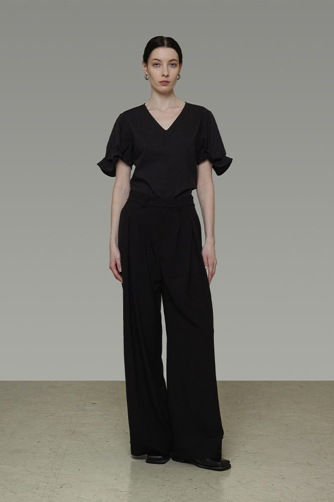 Architectural V-Neck Knit Top