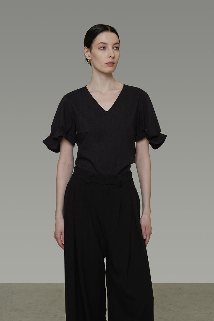 Architectural V-Neck Knit Top