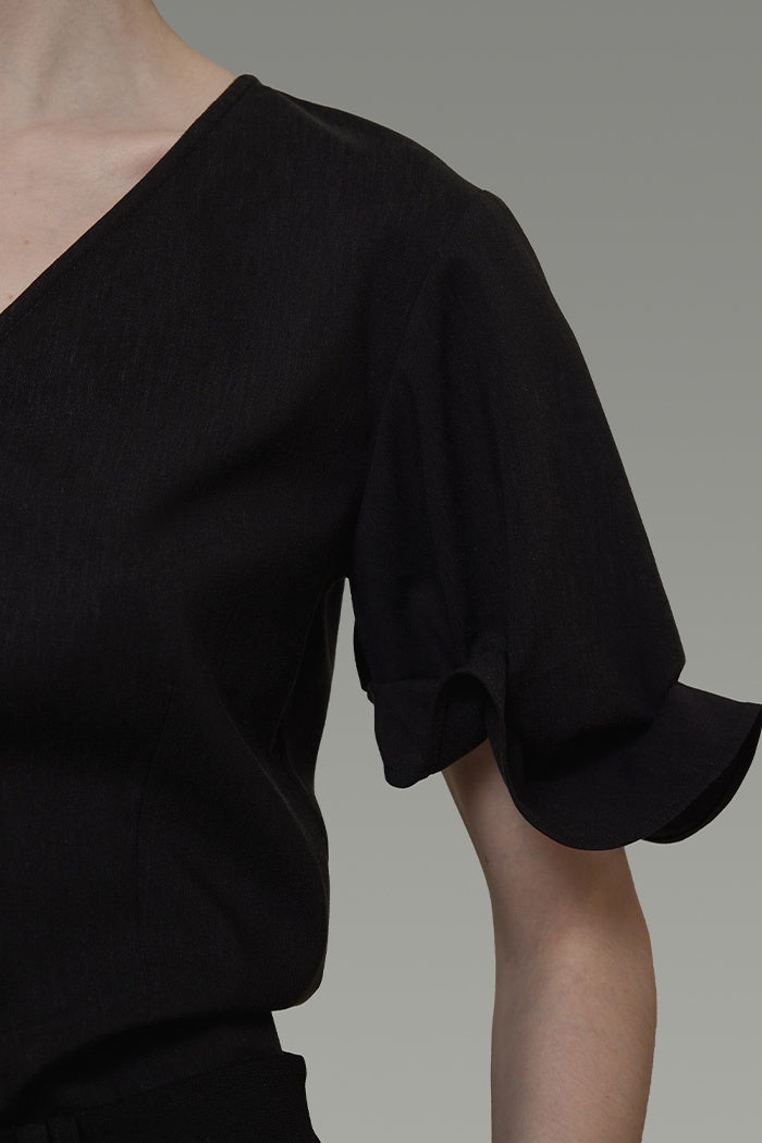 Architectural V-Neck Knit Top