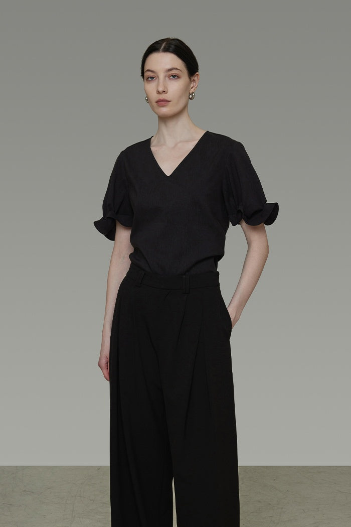 Architectural V-Neck Knit Top