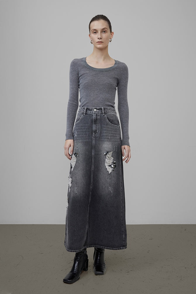 Worn-In Cool A-Line Midi Skirt