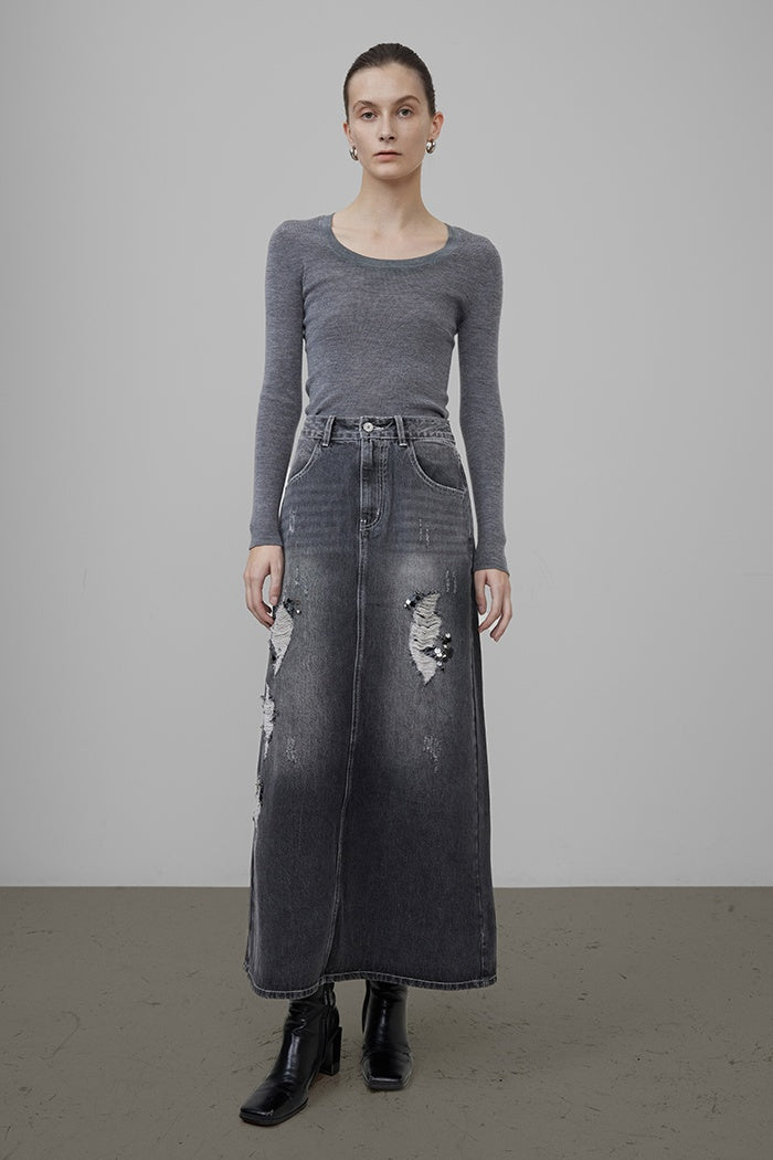 Worn-In Cool A-Line Midi Skirt