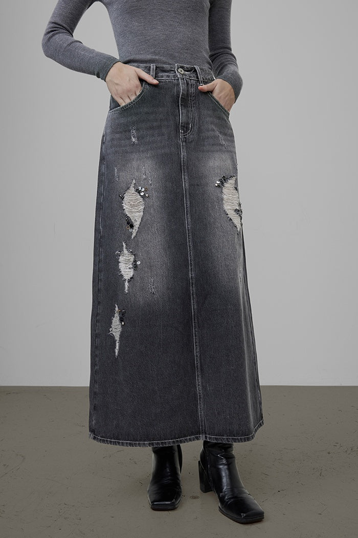 Worn-In Cool A-Line Midi Skirt